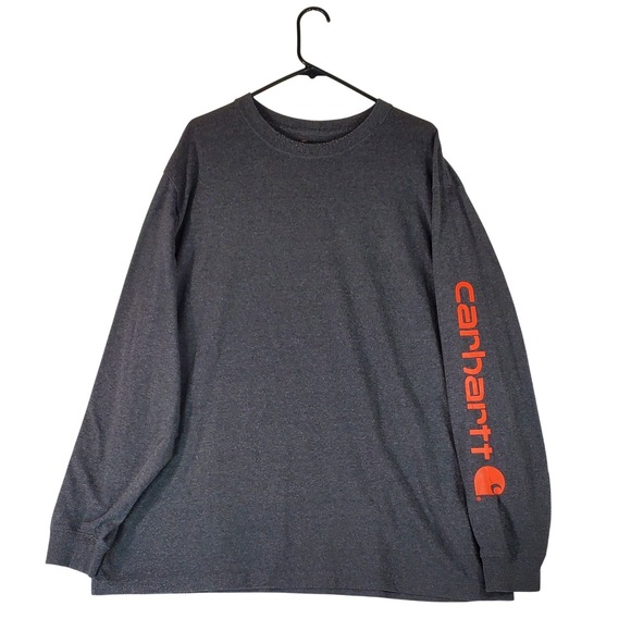 Carhartt Other - Carhartt Original Fit Dark Gray Heather Long Sleeve T Shirt Men's XL Orange Logo